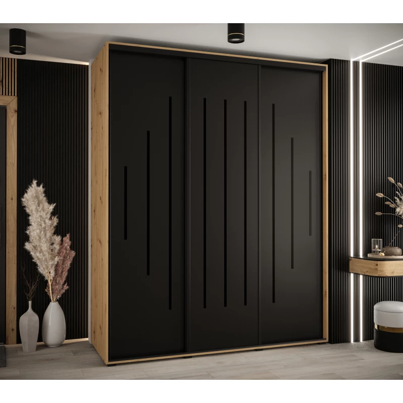 Šatní skříň ASIRI 12 - 190/60 cm, dub artisan / černá / černá