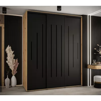 Šatní skříň ASIRI 12 - 190/60 cm, dub artisan / černá / černá