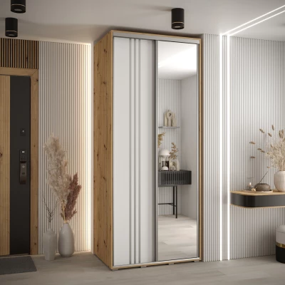 Šatní skříň ASIRI 7 - 110/60 cm, dub artisan / bílá / stříbrná