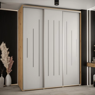 Šatní skříň ASIRI 12 - 190/60 cm, dub artisan / bílá / stříbrná