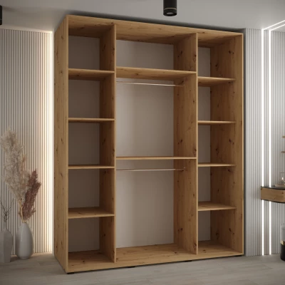 Šatní skříň ASIRI 12 - 190/60 cm, dub artisan / černá / černá