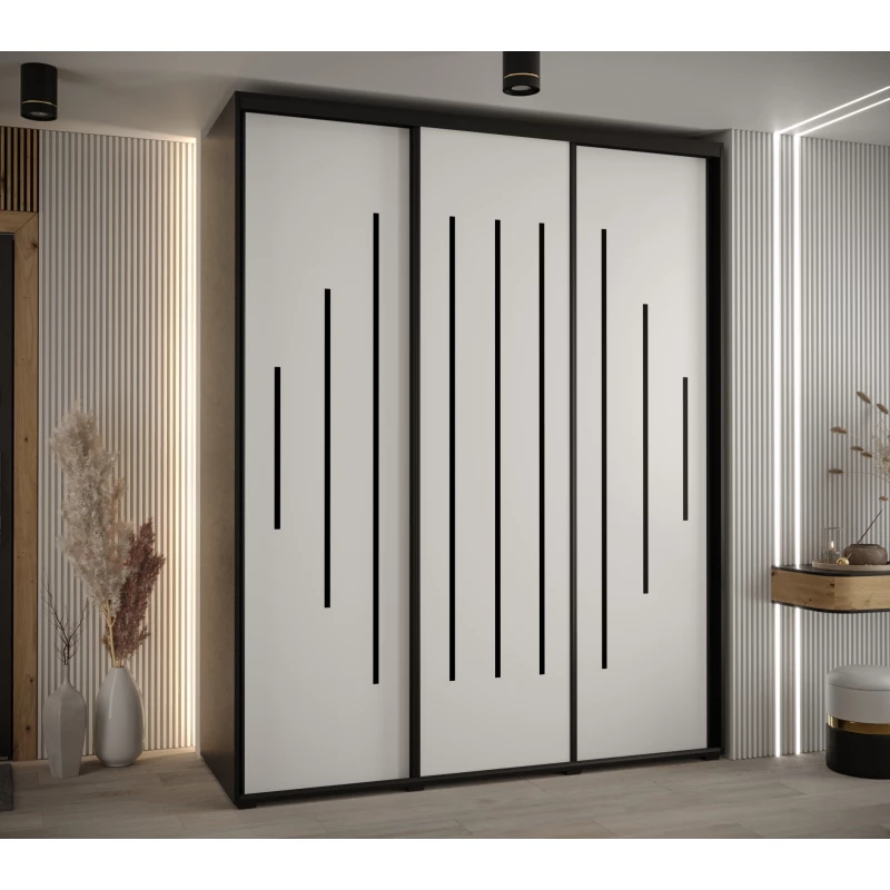 Šatní skříň ASIRI 12 - 190/60 cm, černá / bílá / černá