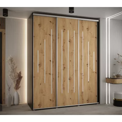 Šatní skříň ASIRI 12 - 190/60 cm, černá / dub artisan / stříbrná