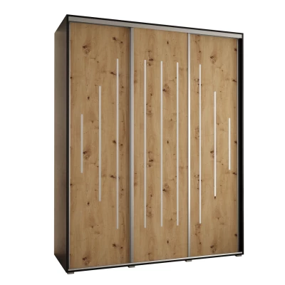 Šatní skříň ASIRI 12 - 190/60 cm, černá / dub artisan / stříbrná
