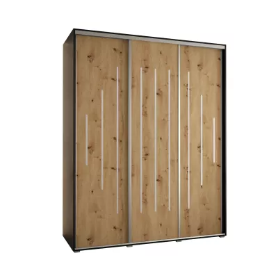 Šatní skříň ASIRI 12 - 190/60 cm, černá / dub artisan / stříbrná