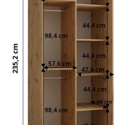 Šatní skříň ASIRI 7 - 110/60 cm, dub artisan / bílá / stříbrná