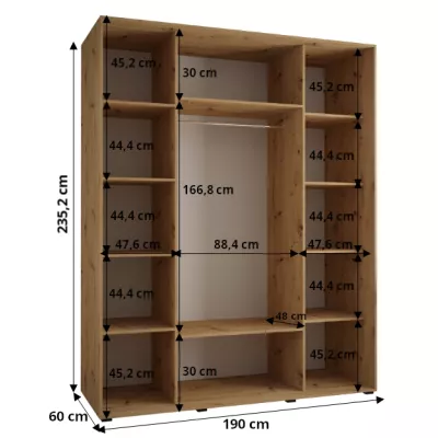 Šatní skříň ASIRI 12 - 190/60 cm, bílá / černá / stříbrná