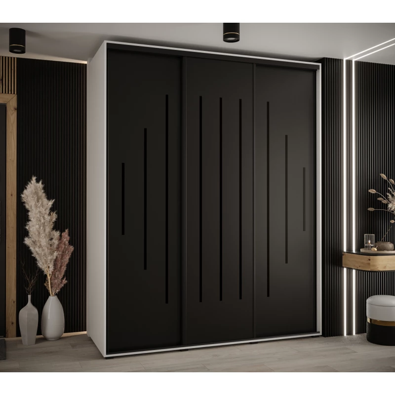 Šatní skříň ASIRI 12 - 190/60 cm, bílá / černá / černá