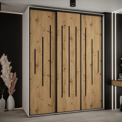 Šatní skříň ASIRI 12 - 190/60 cm, bílá / dub artisan / černá