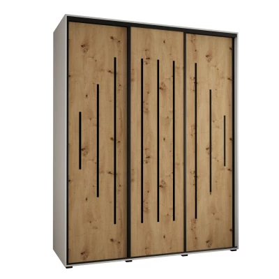 Šatní skříň ASIRI 12 - 190/60 cm, bílá / dub artisan / černá