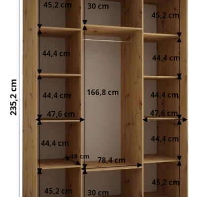 Šatní skříň ASIRI 12 - 180/60 cm, dub artisan / bílá / černá
