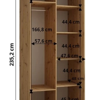 Šatní skříň ASIRI 7 - 110/60 cm, bílá / černá / stříbrná