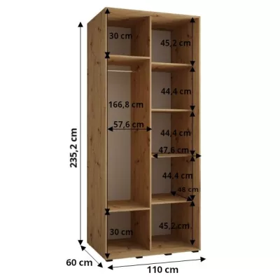 Šatní skříň ASIRI 7 - 110/60 cm, bílá / černá / stříbrná