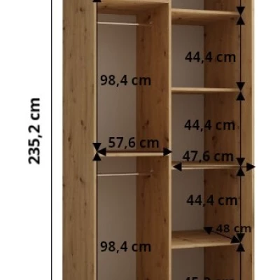 Šatní skříň ASIRI 7 - 110/60 cm, bílá / černá / stříbrná