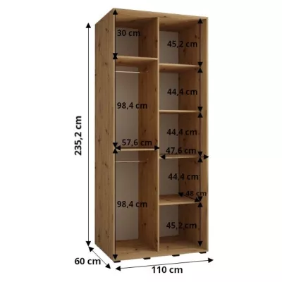 Šatní skříň ASIRI 7 - 110/60 cm, bílá / černá / stříbrná