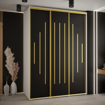 Šatní skříň ASIRI 12 - 180/60 cm, bílá / černá / zlatá