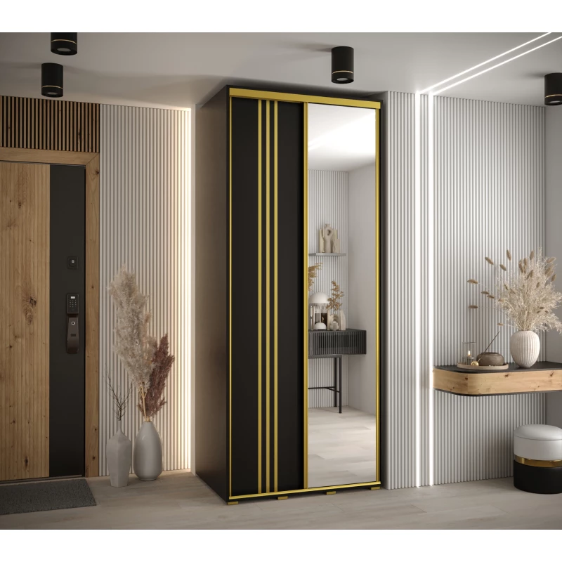 Šatní skříň ASIRI 7 - 100/60 cm, černá / zlatá