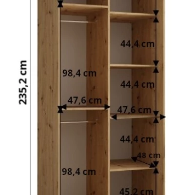 Šatní skříň ASIRI 7 - 100/60 cm, černá / dub artisan / černá