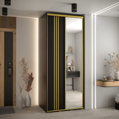 Šatní skříň ASIRI 7 - 100/45 cm, černá / zlatá