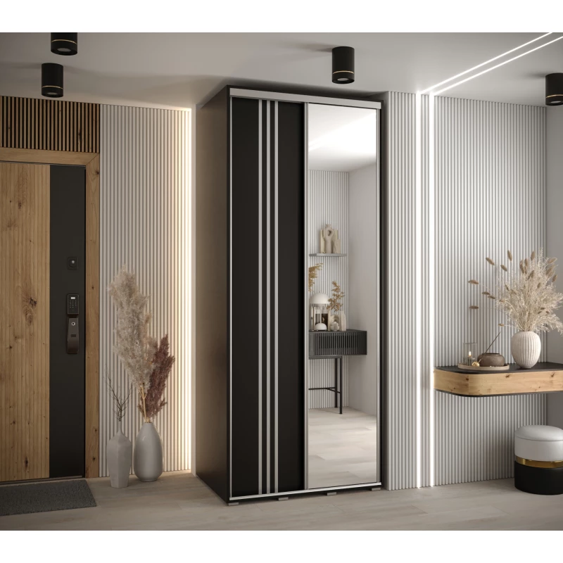 Šatní skříň ASIRI 7 - 100/45 cm, černá / stříbrná