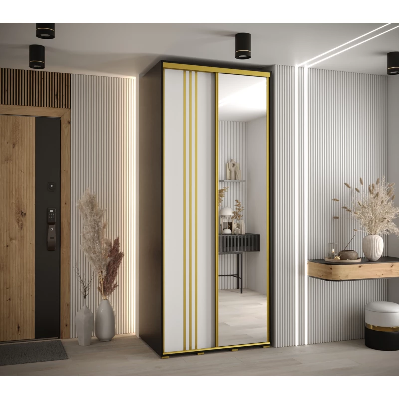 Šatní skříň ASIRI 7 - 100/45 cm, černá / bílá / zlatá