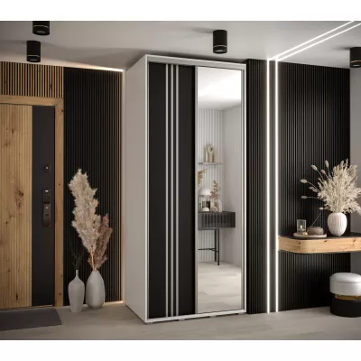 Šatní skříň ASIRI 7 - 100/45 cm, bílá / černá / stříbrná