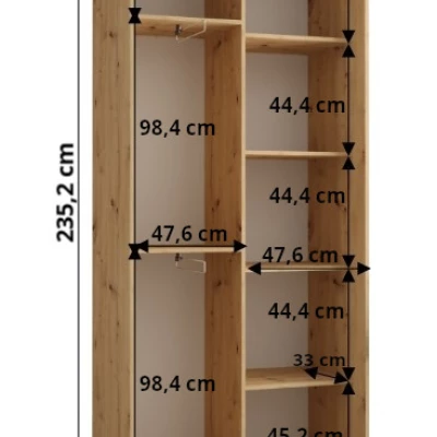 Šatní skříň ASIRI 7 - 100/45 cm, dub artisan / bílá / černá