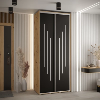 Šatní skříň ASIRI 8 - 100/60 cm, dub artisan / černá / stříbrná