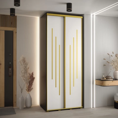 Šatní skříň ASIRI 8 - 100/60 cm, černá / bílá / zlatá