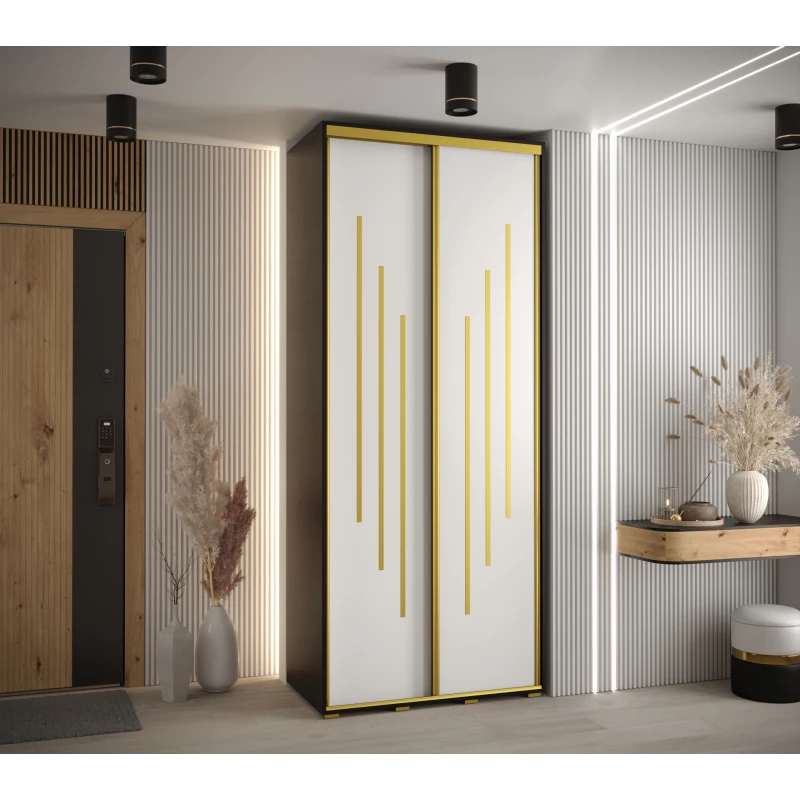 Šatní skříň ASIRI 8 - 100/60 cm, černá / bílá / zlatá