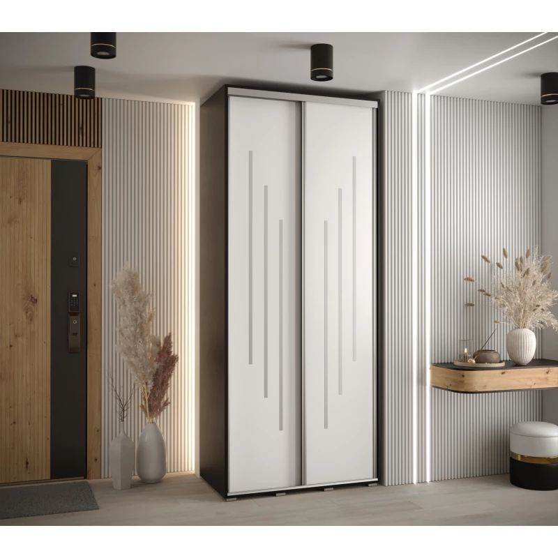 Šatní skříň ASIRI 8 - 100/60 cm, černá / bílá / stříbrná