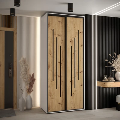 Šatní skříň ASIRI 8 - 110/60 cm, bílá / dub artisan / černá