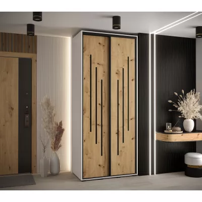 Šatní skříň ASIRI 8 - 110/60 cm, bílá / dub artisan / černá