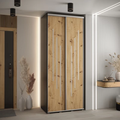 Šatní skříň ASIRI 8 - 120/60 cm, černá / dub artisan / stříbrná