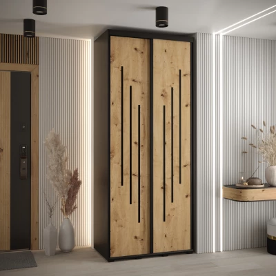 Šatní skříň ASIRI 8 - 120/60 cm, černá / dub artisan / černá