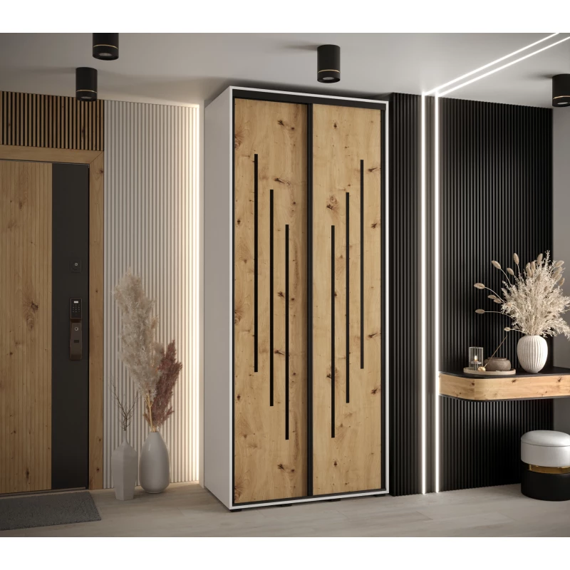 Šatní skříň ASIRI 8 - 120/60 cm, bílá / dub artisan / černá