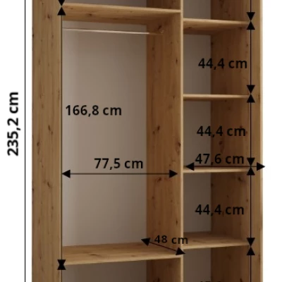 Šatní skříň ASIRI 8 - 130/60 cm, dub artisan / černá / černá