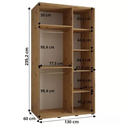 Šatní skříň ASIRI 8 - 130/60 cm, dub artisan / černá / černá