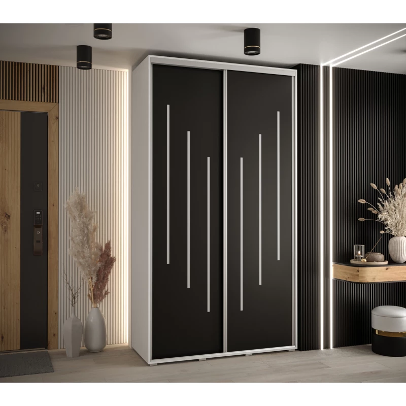 Šatní skříň ASIRI 8 - 130/60 cm, bílá / černá / stříbrná