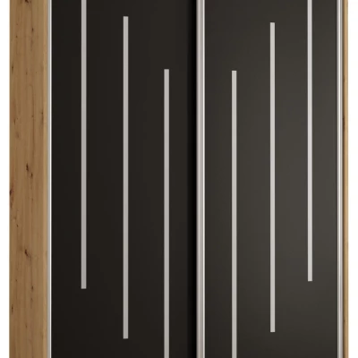 Šatní skříň ASIRI 8 - 140/60 cm, dub artisan / černá / stříbrná