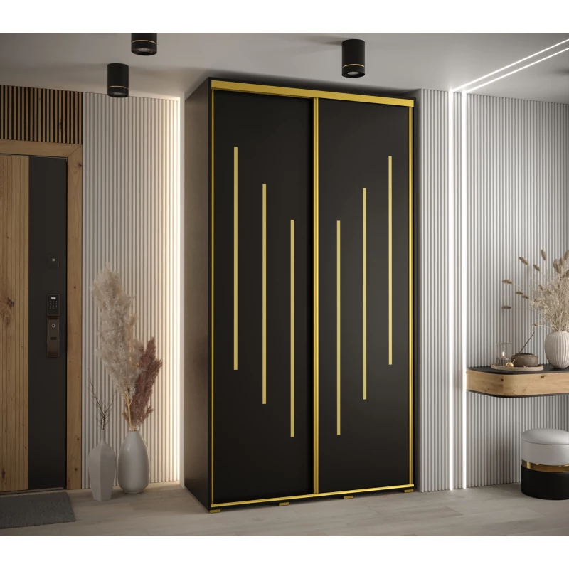Šatní skříň ASIRI 8 - 140/45 cm, černá / zlatá