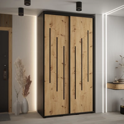 Šatní skříň ASIRI 8 - 140/45 cm, černá / dub artisan / černá