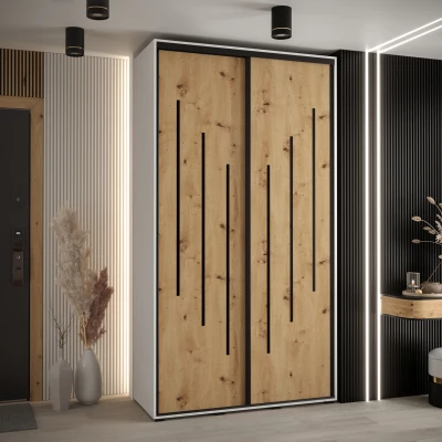 Šatní skříň ASIRI 8 - 140/45 cm, bílá / dub artisan / černá