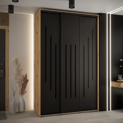 Šatní skříň ASIRI 8 - 150/60 cm, dub artisan / černá / černá