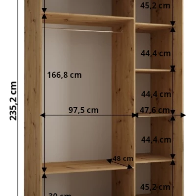 Šatní skříň ASIRI 8 - 150/60 cm, dub artisan / černá / stříbrná