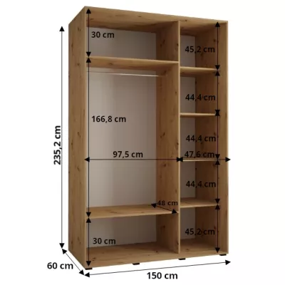 Šatní skříň ASIRI 8 - 150/60 cm, dub artisan / černá / stříbrná