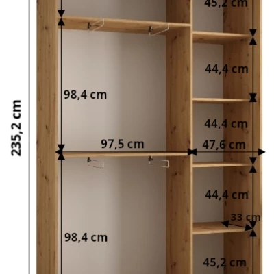 Šatní skříň ASIRI 8 - 150/45 cm, dub artisan / černá