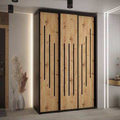Šatní skříň ASIRI 8 - 160/60 cm, černá / dub artisan / černá
