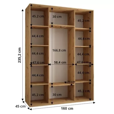 Šatní skříň ASIRI 8 - 160/45 cm, bílá / černá / stříbrná