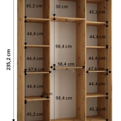 Šatní skříň ASIRI 8 - 160/45 cm, bílá / černá / stříbrná